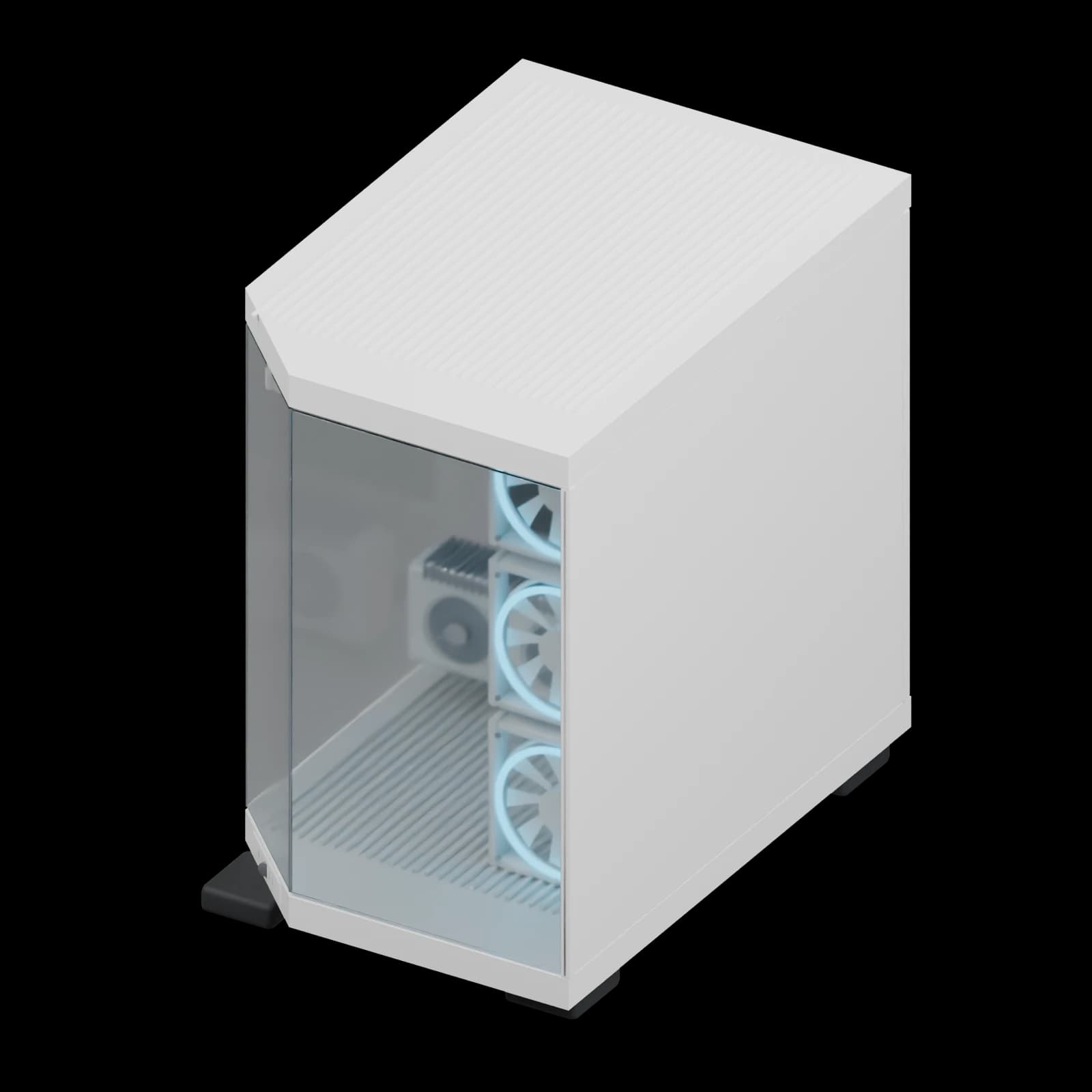 HYTE Y70 스노우 화이트 · 사진 기반 재현 3D 렌더