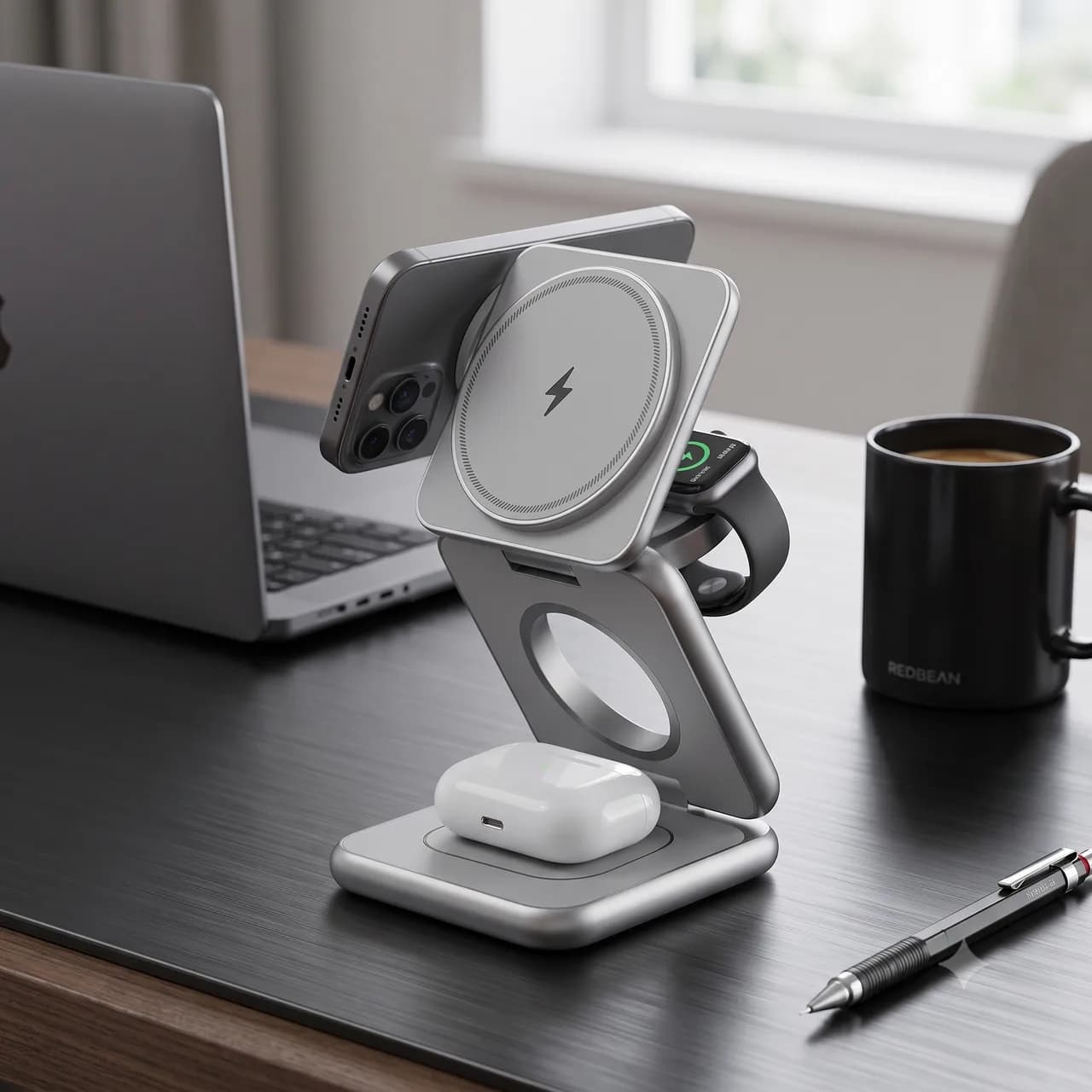레드빈 더베러 3in1 무선 충전기 P1 for Apple 맥세이프 애플워치 CP-P1-SV