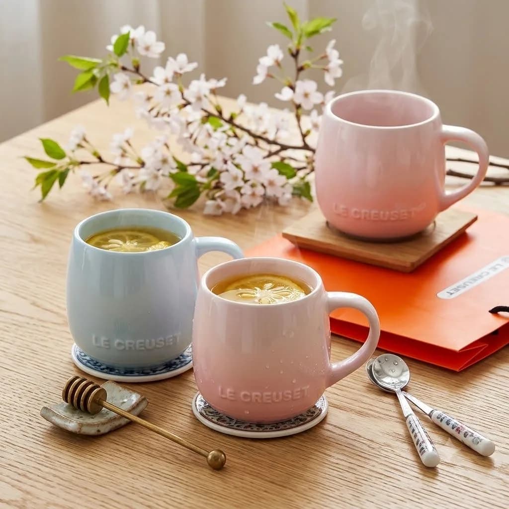르크루제 U머그 소 320ml x 2종 + 쇼핑백, 쉘핑크 + 코스탈 블루, 1세트